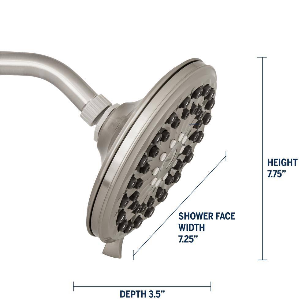 Waterpik 6-Spray Patterns 7 in. Drencher Wall Mount Adjustable Fixed Shower Head in Brushed Nickel