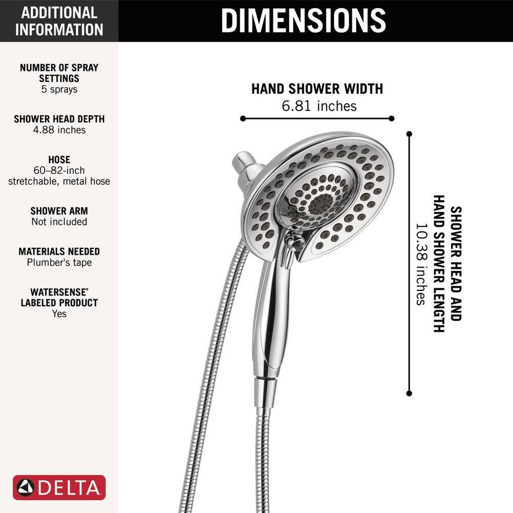 Delta In2ition 5-Spray Patterns 1.75 GPM 6.81 in. Wall Mount Dual Shower Heads in Lumicoat Chrome