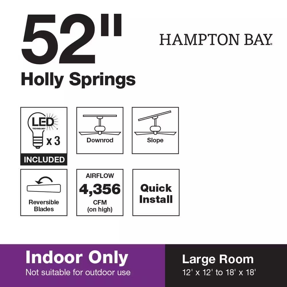 Hampton Bay Holly Springs 52 in. LED Matte Black Ceiling Fan