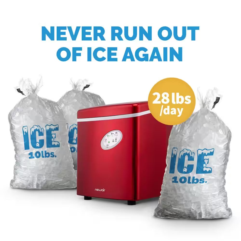 NewAir Portable 28 lb. of Ice a Day Countertop Ice Maker BPA Free Parts with 3 Ice Sizes and Ice Scoop - Red