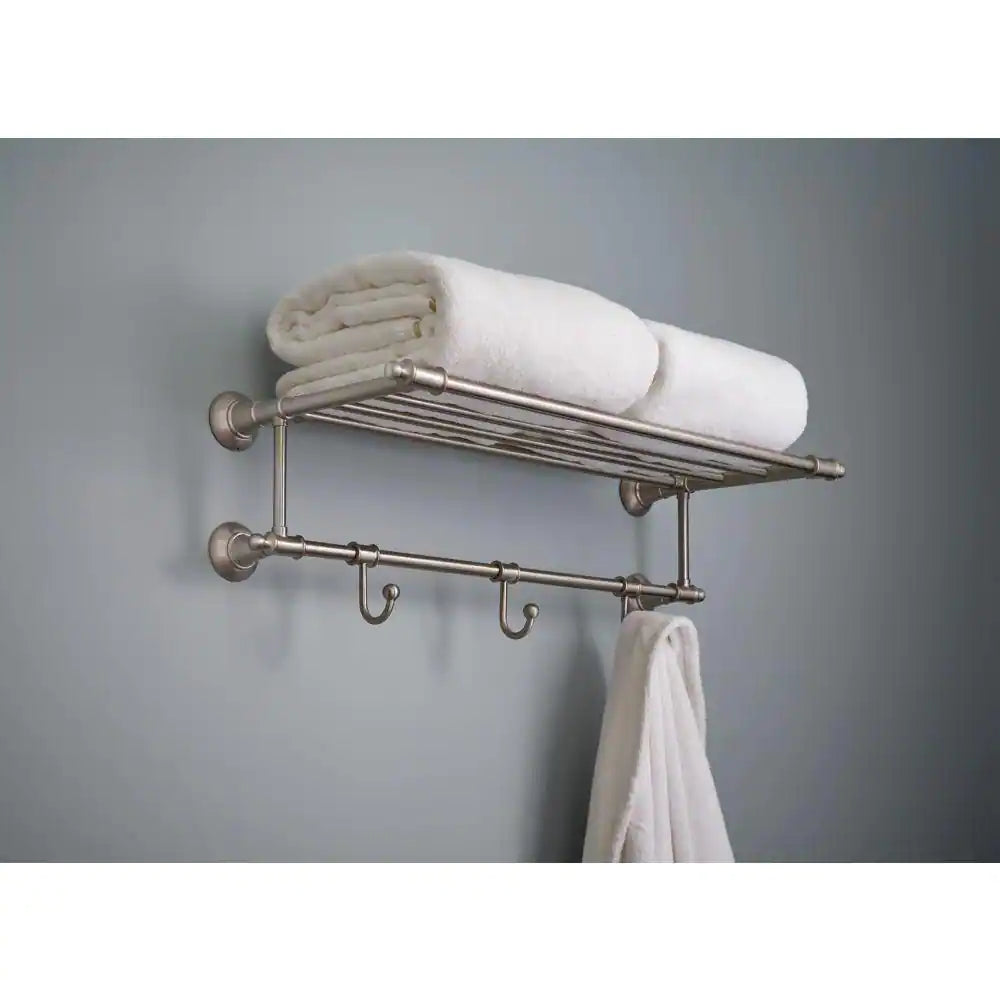 Delta 24 in. W Towel Shelf with 3-Towel Hooks in Brushed Nickel