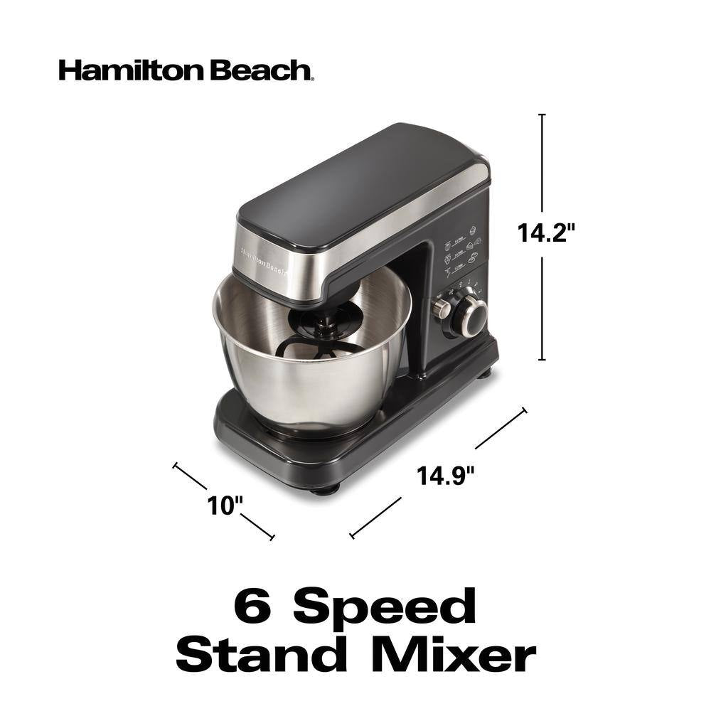 Hamilton Beach 3.5 qt. 6-speed Grey Stand Mixer with Dough Hook, Whisk and Flat Beater Attachments