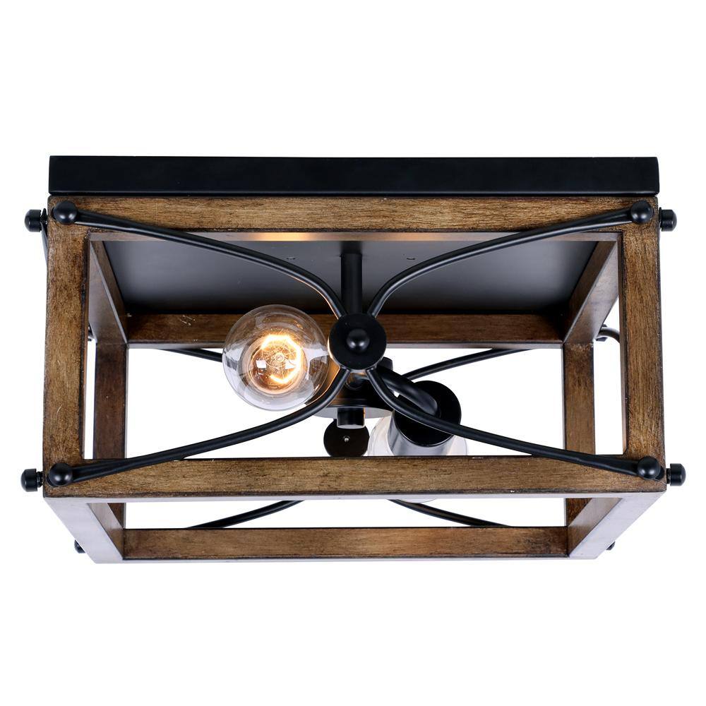 Cordelia Lighting Open square 14 in. 2-Light Painted Wood with Vintage Black Flush Mount