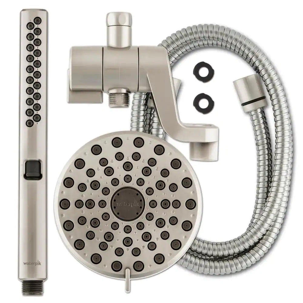 Waterpik 12-spray 5 in. High PressureDual Shower Head and Handheld Shower Head in Brushed Nickel
