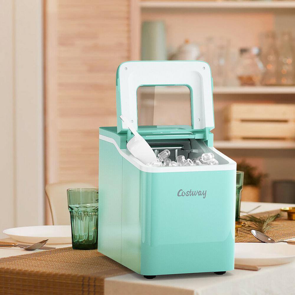 Costway 9 in. W 26 lbs./24-Hour Countertop Portable Ice Maker Self-cleaning wit-Hour Scoop in Green