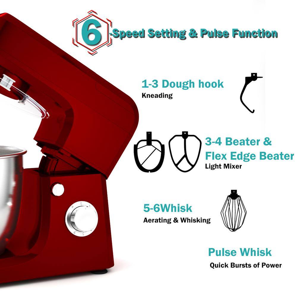 Costway 800W 7 qt. . 6-Speed Red Stainless Steel Multi-Functional Stand Mixer Meat Grinder Sausage Stuffer Juice Blender