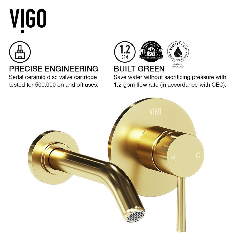 VIGO Olus Single Handle Wall Mount Bathroom Faucet in Matte Brushed Gold