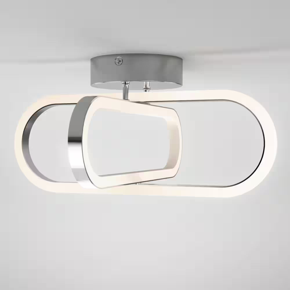 Artika Arlo 14 in. 1-Light Chrome Integrated LED Modern Flush Mount Ceiling Light Fixture for Kitchen and Hallway
