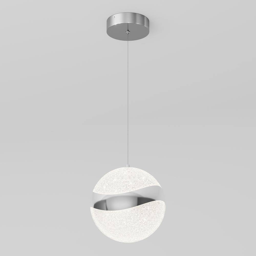 Artika Wavey Ball 20-Watt Integrated LED Chrome Modern Hanging Mini Pendant Light Fixture for Kitchen Island with Glass Crystal