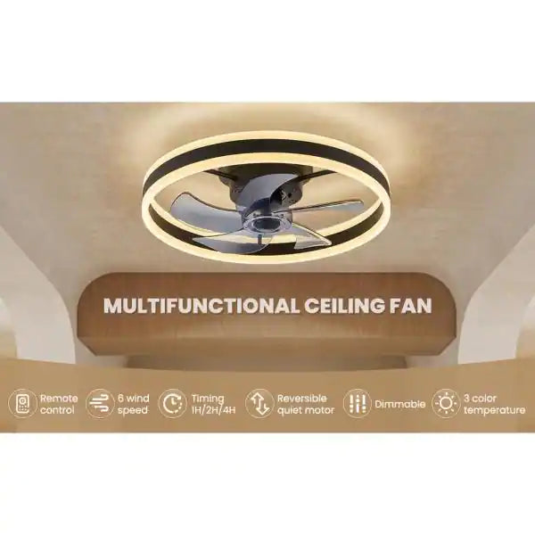 ANTOINE 20 in. Black Low Profile Flush Mount LED with Remote and APP Smart Control Indoor Ceiling Fan with Dimmable Lighting