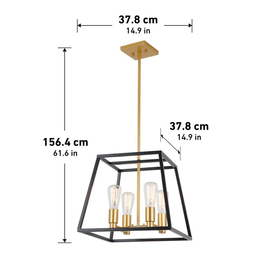 Artika Carter 60-Watt 4-Light Black and Gold Modern Cage Pendant Chandelier Light Fixture for Dining Room or Kitchen Island