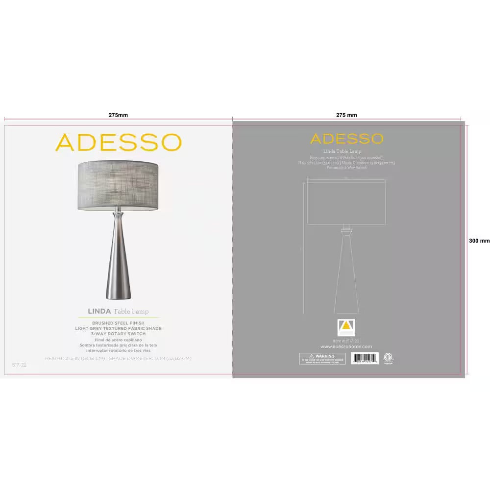 Adesso Linda 21.5 in. Silver and Gray Table Lamp