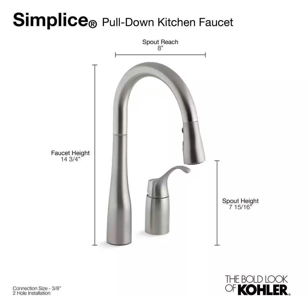 KOHLER Simplice Single-Handle Pull-Down Sprayer Kitchen Faucet in Polished Chrome