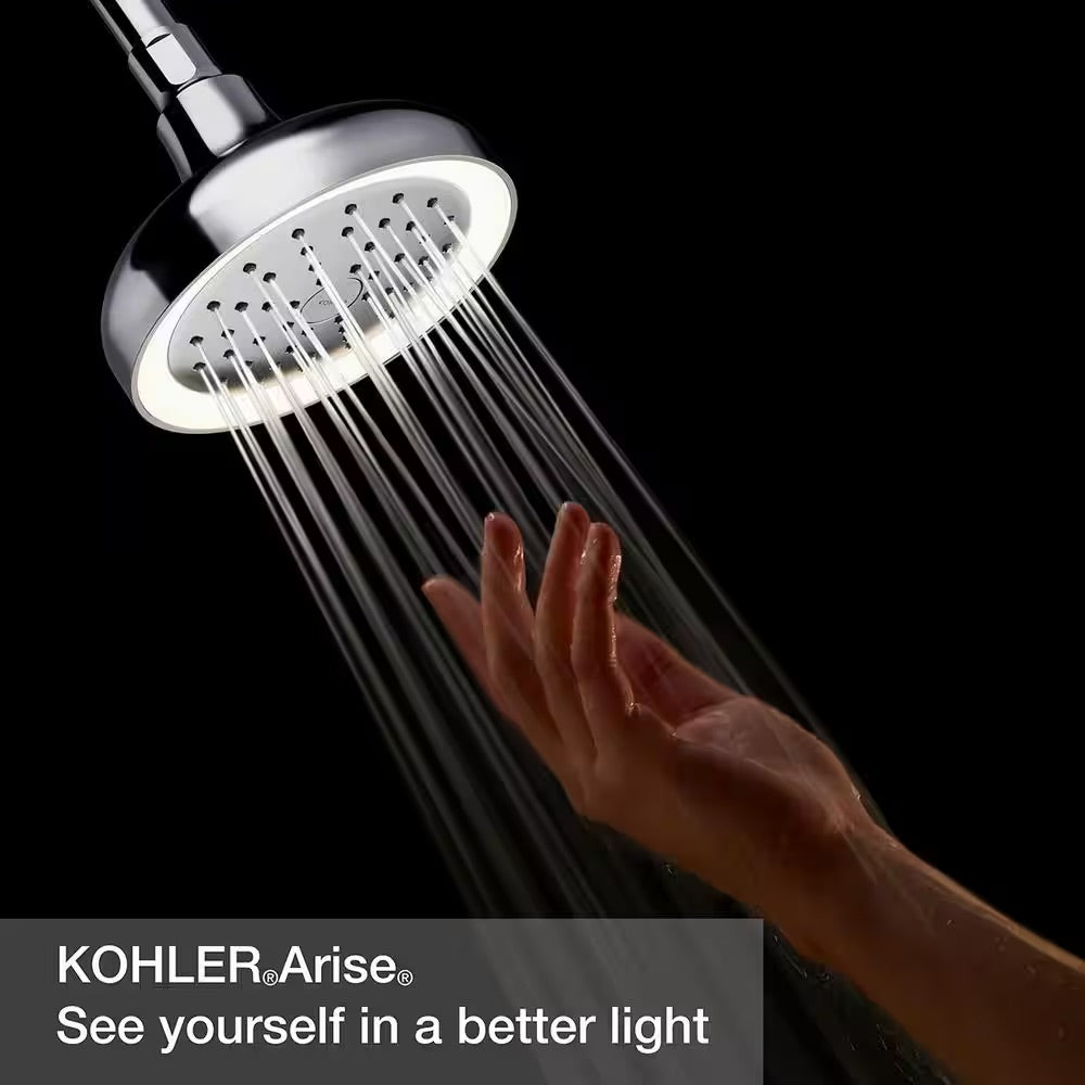 KOHLER Arise 1-Spray Pattern 5.6875 in. Lighted Wall-Mount Fixed Shower Head in Polished Chrome