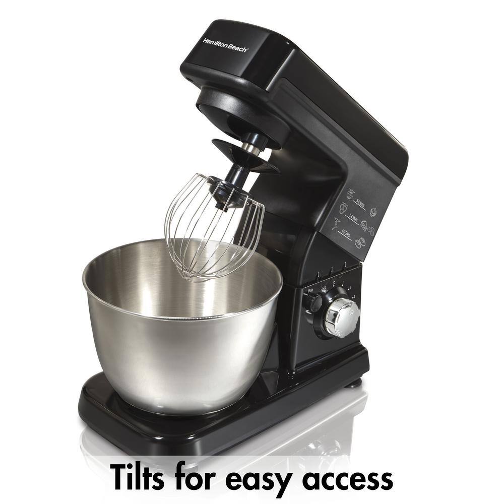Hamilton Beach 3.5 qt. 6-Speed Black Stand Mixer with Dough Hook, Whisk and Flat Beater Attachments