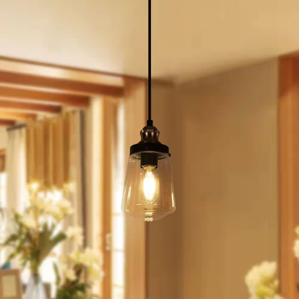 Uolfin Modern Kitchen Island Chandelier Pendant Light 1-Light Black and Brass Cylinder Pendant Light with Clear Glass Shade