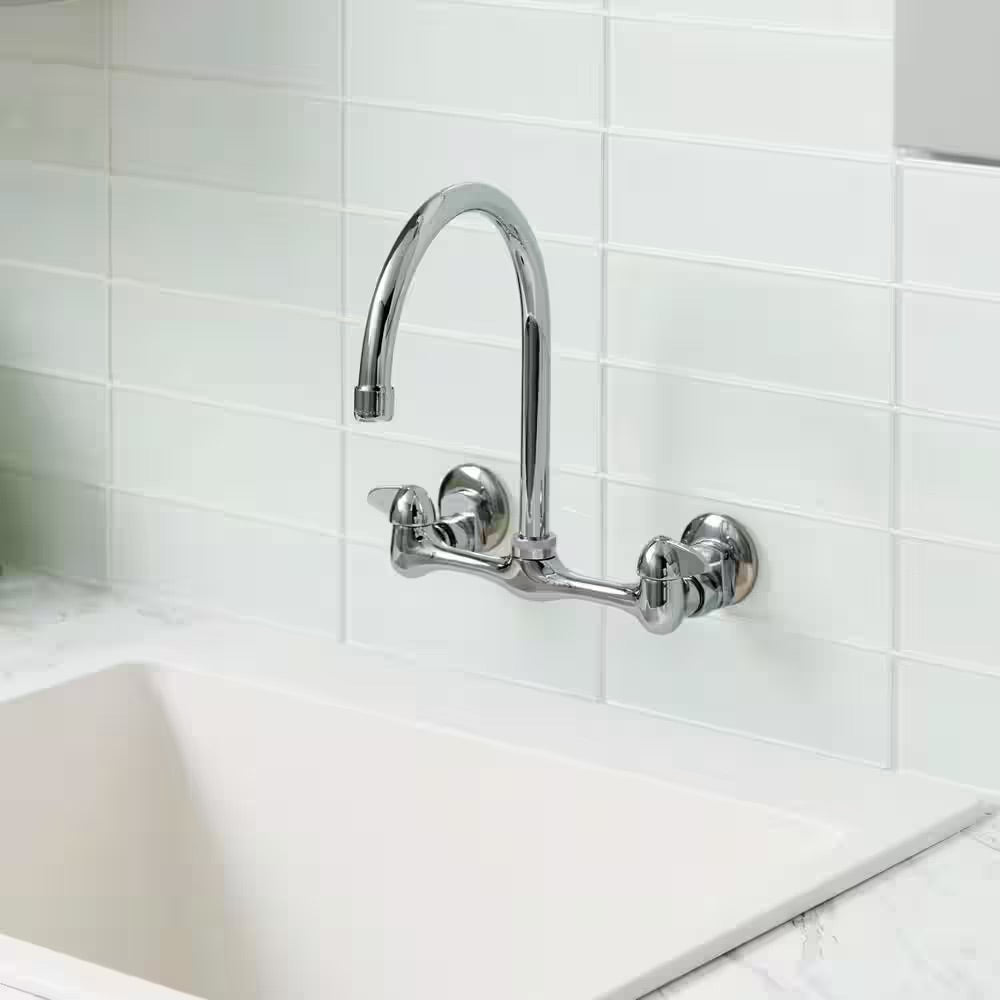 Glacier Bay Builders 2-Handle Wall Mount High-Arc Standard Kitchen Faucet in Chrome