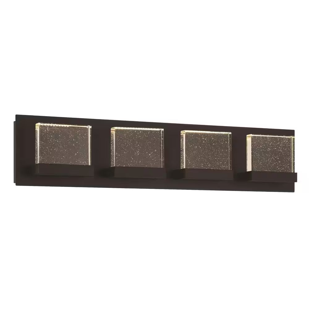 Home Decorators Collection Alberson 24 in. 4-Light Matte Black Integrated LED Bathroom Vanity Light Bar with Seeded Acrylic Shade