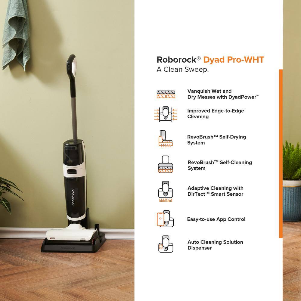ROBOROCK Dyad Pro-WHT Wet/Dry Vacuum Cleaner bagless. cordless, washable filter, Stick Vacuum, for multi-surface in White