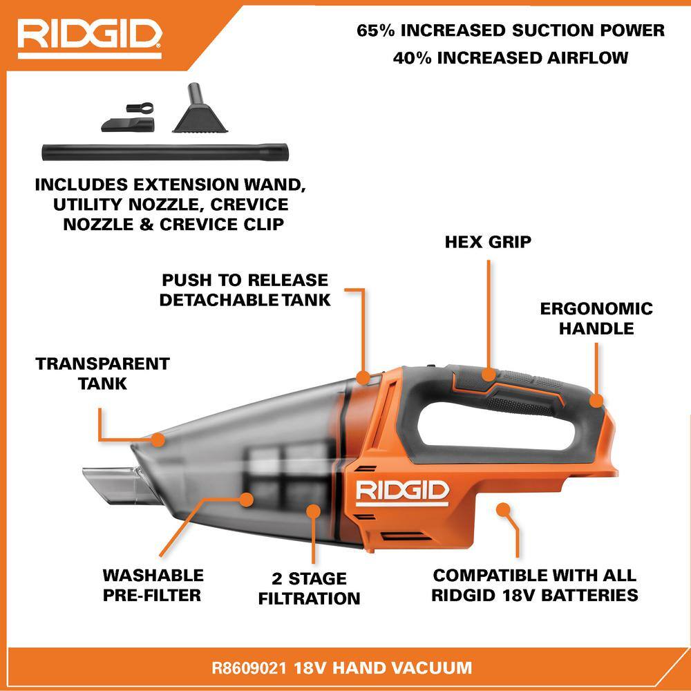RIDGID 18V Cordless Hand Vacuum Kit with 2.0 Ah Battery and Charger with 3-Pack Hand Vac Replacement Filter