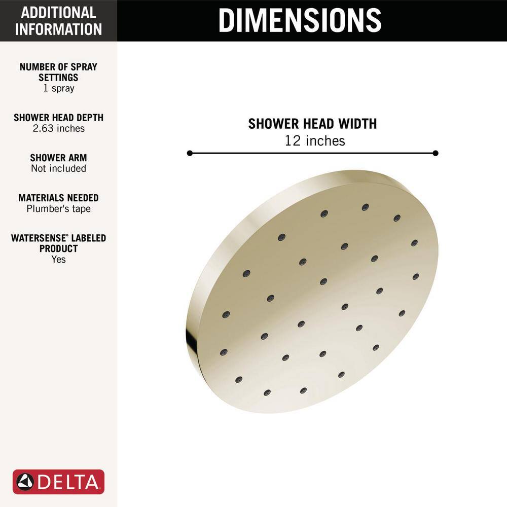 Delta 1-Spray Patterns 1.75 GPM 12 in. Wall Mount Fixed Shower Head with H2Okinetic in Lumicoat Polished Nickel