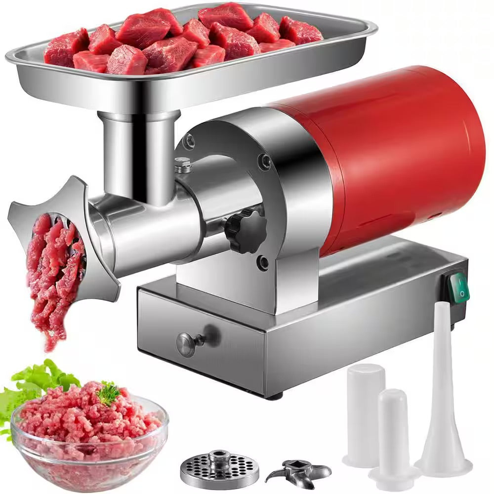 VEVOR 1100-Watt 661 lbs./Hour Red Electric Meat Grinder Machine 1.5-HP Sausage Kit with 2-Grinding Plates and Drawer
