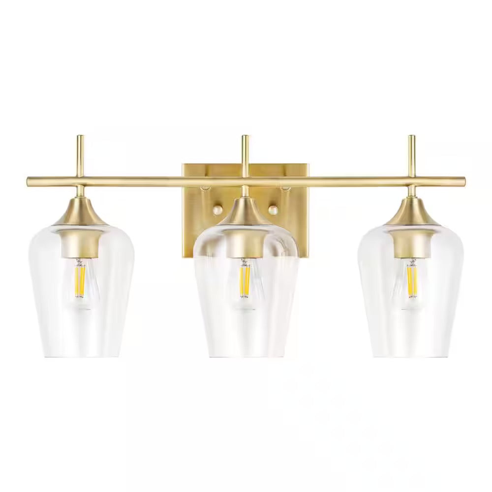 Merra 3-Light Antique Brass Wall Sconce Vanity Lights with Glass Shade