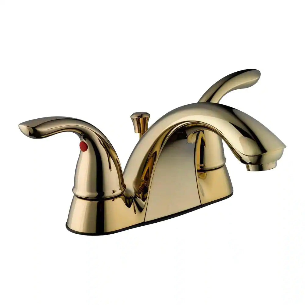 Glacier Bay Builders 4 in. Centerset 2-Handle Low-Arc Bathroom Faucet in Polished Brass