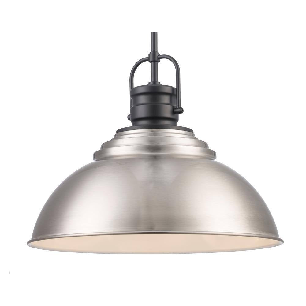 Home Decorators Collection Shelston 16 in. 1-Light Brushed Nickel Farmhouse Hanging Kitchen Pendant Light with Metal Shade
