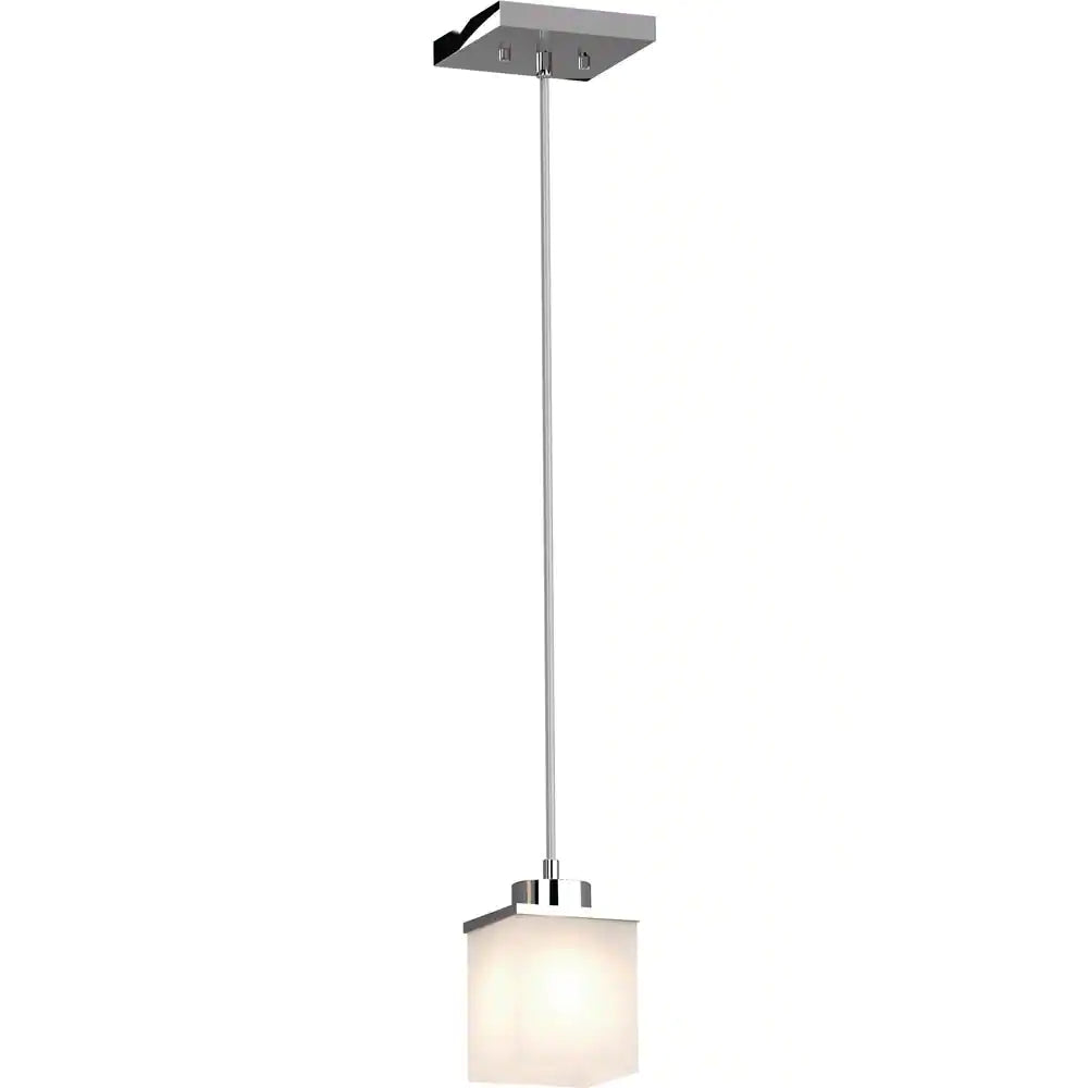 Volume Lighting Sharyn 1-Light Chrome Indoor Mini Pendant with Frosted Glass Square Rectangle Shade