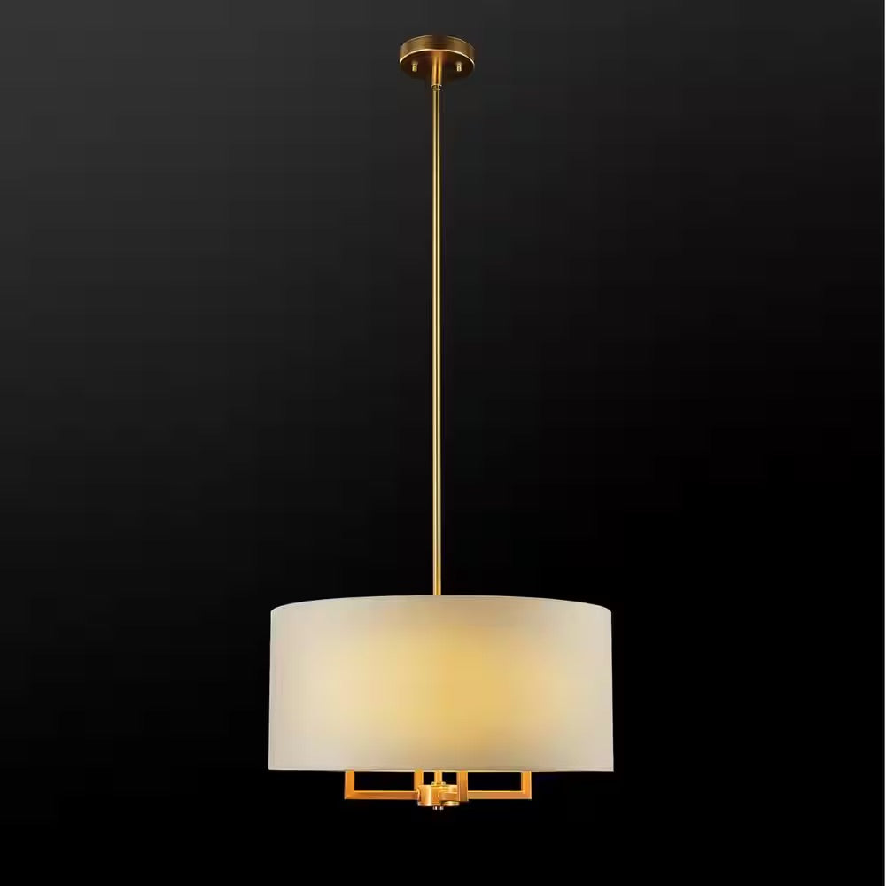 Globe Electric Emery 4-Light Matte Brass Pendant Light with Beige Fabric Shade