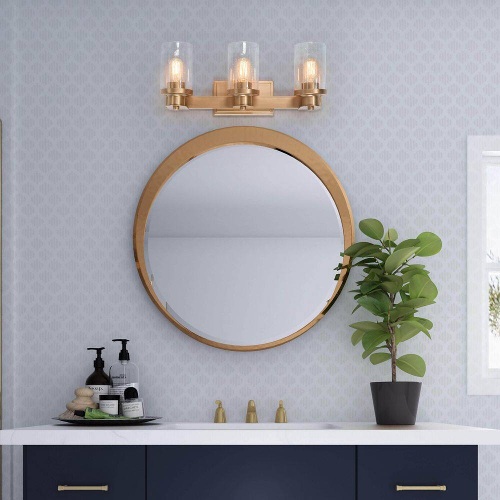 LNC Modern Industrial 3-Light Dark Gold Bathroom Vanity Light Glam Powder Room Wall Light with Seeded Glass Shades