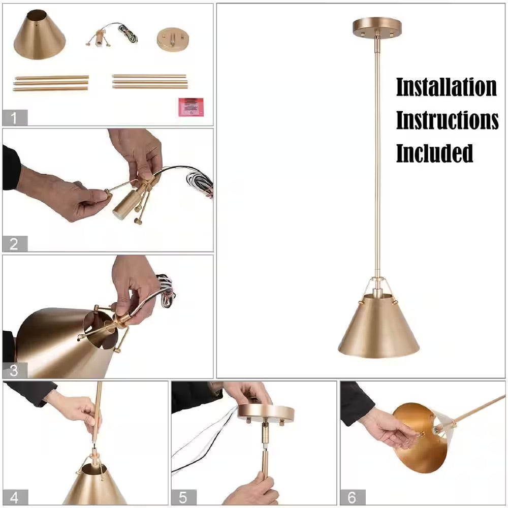 LNC Modern Gold Pendant Light with Metal Bell Shade, Glam Hanging Light for Kitchen Island Living & Dining Room Corner Table