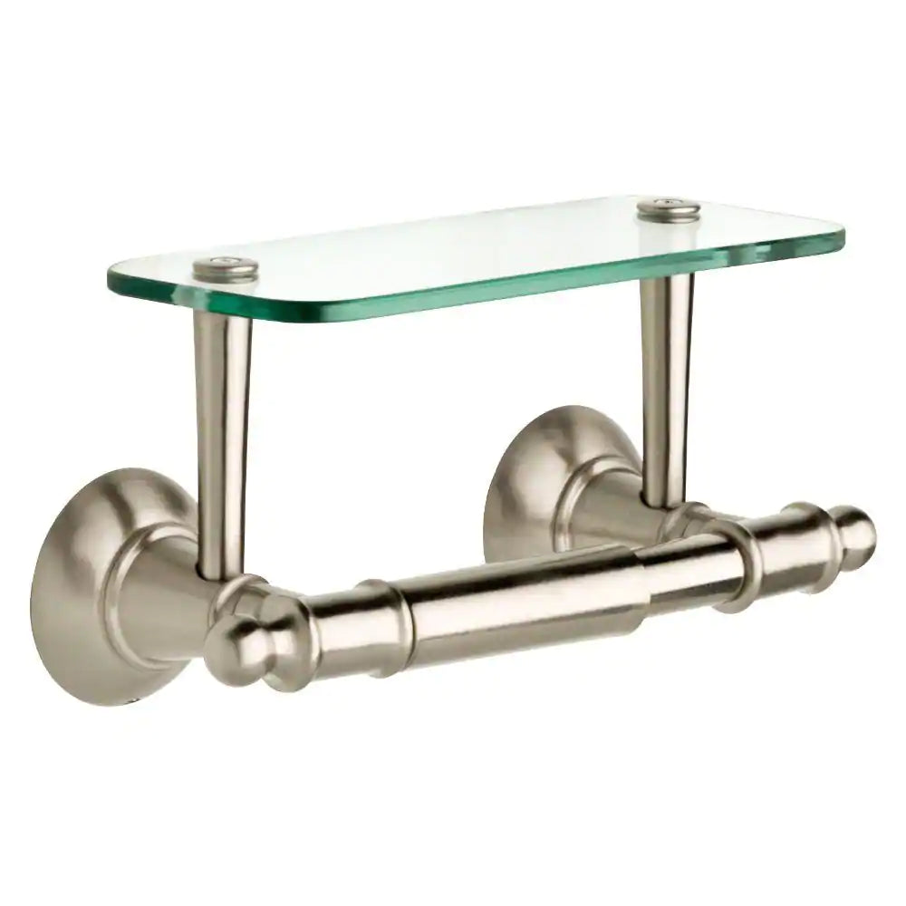 Delta Toilet Paper Holder with Glass Shelf in Brushed Nickel