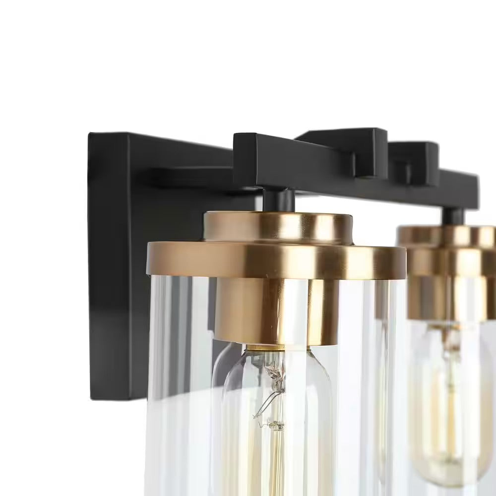 Zevni 27 in. 4-Light Black Vanity Light for Bathroom Modern Industrial Brass Gold Wall Light with Cylinder Clear Glass Shades