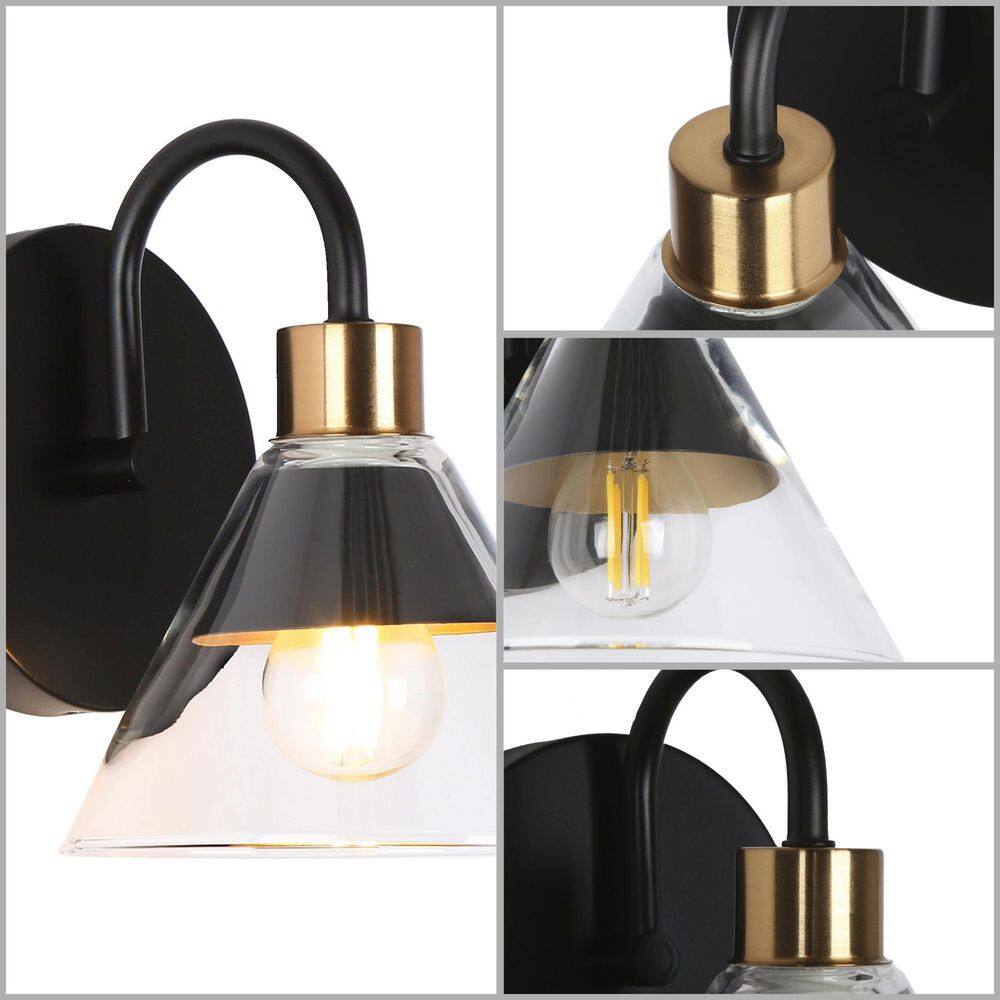 Uolfin Modern Black Bathroom Vanity Light, 1-Light Brass Bell Wall Sconce Light with Double Shades
