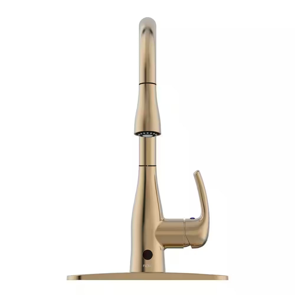 FLOW Motion Activated Single-Handle Pull-Down Sprayer Kitchen Faucet in Champagne Gold