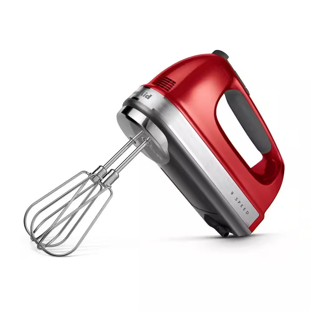 KitchenAid 9-Speed Candy Apple Red Hand Mixer with Beater and Whisk Attachments