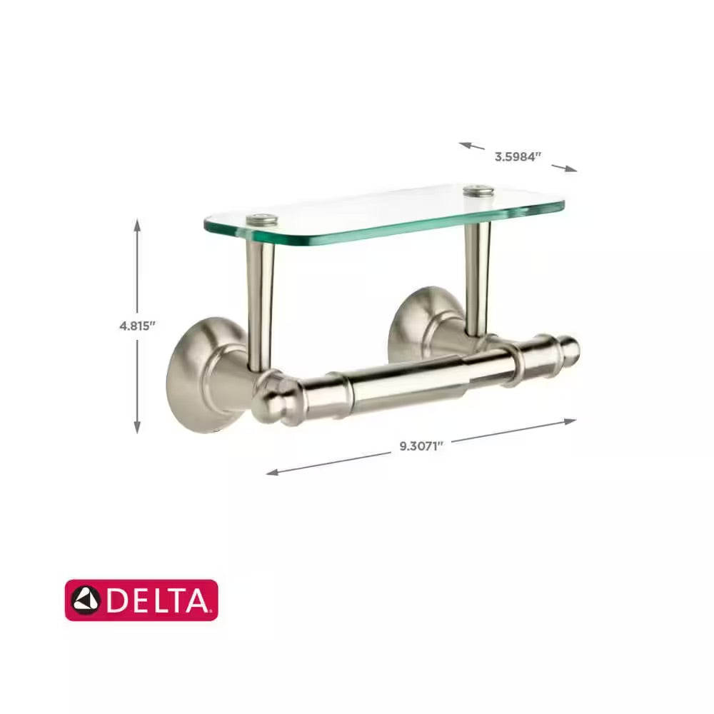 Delta Toilet Paper Holder with Glass Shelf in Brushed Nickel