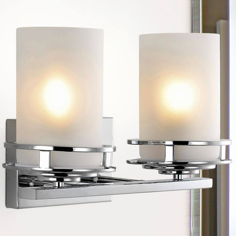 JONATHAN Y Fairfax 14.25 in. 2-Light Chrome Metal/Frosted Glass Contemporary Glam LED Vanity Light