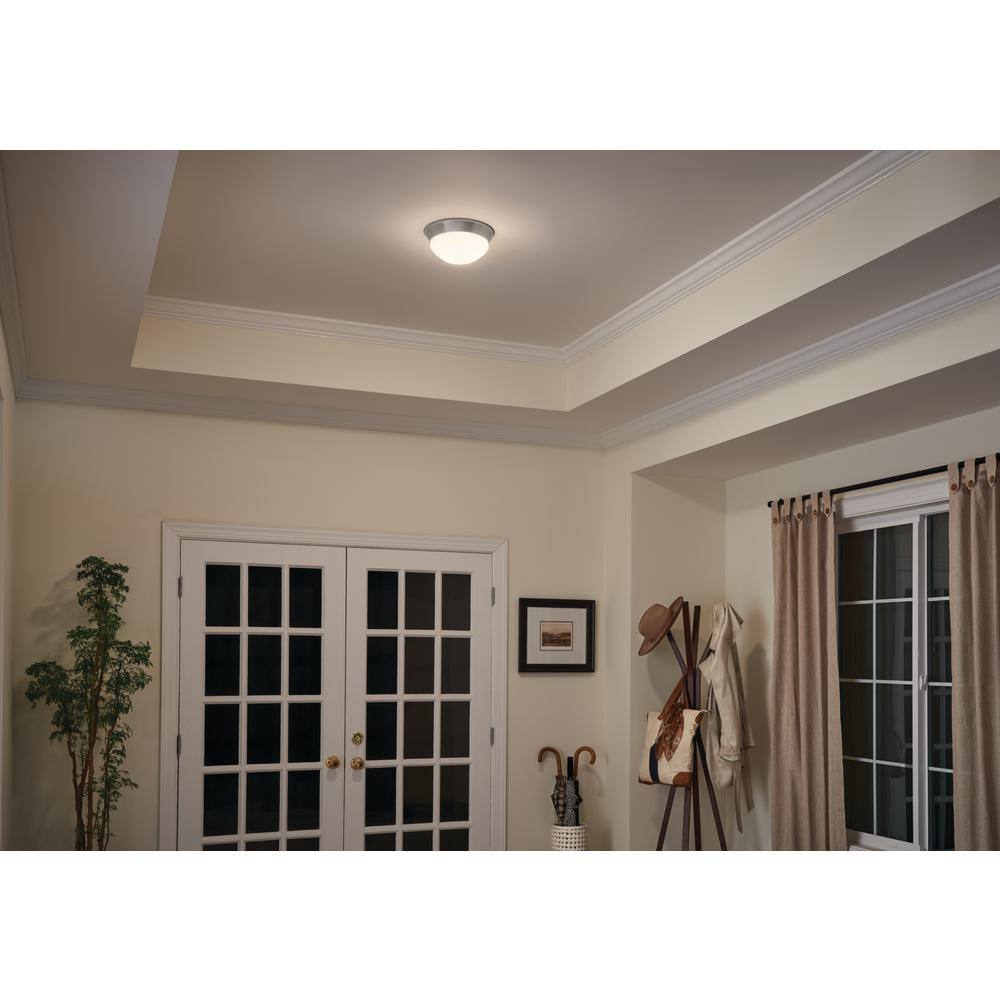 KICHLER Ceiling Space 10 in. 1-Light Brushed Nickel Hallway Round Flush Mount Ceiling Light with Satin Etched Cased Opal Glass