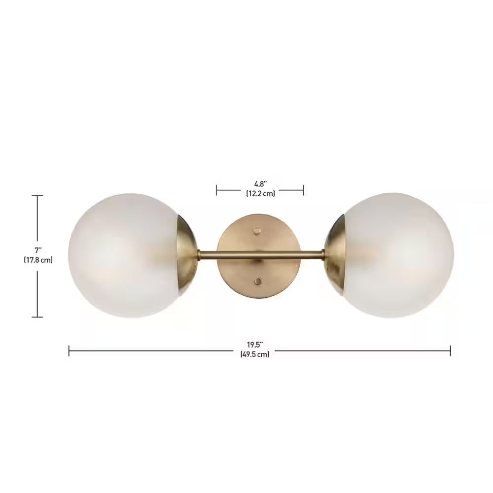 Globe Electric Celestia 2-Light Matte Brass Wall Sconce with Frosted Glass Shades