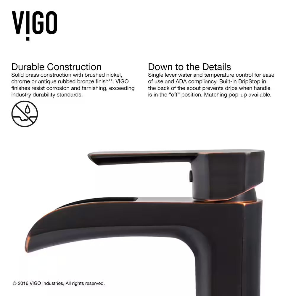 VIGO Niko Single Handle Single-Hole Bathroom Vessel Faucet Set with Pop-Up Drain Set in Antique Rubbed Bronze