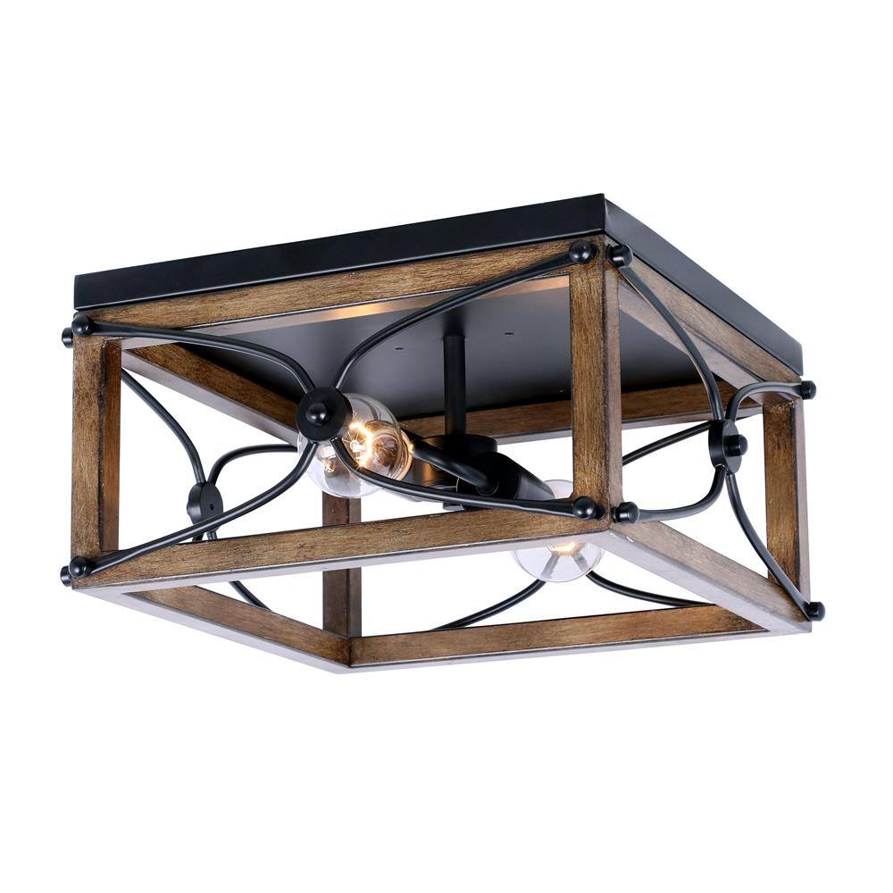 Cordelia Lighting Open square 14 in. 2-Light Painted Wood with Vintage Black Flush Mount
