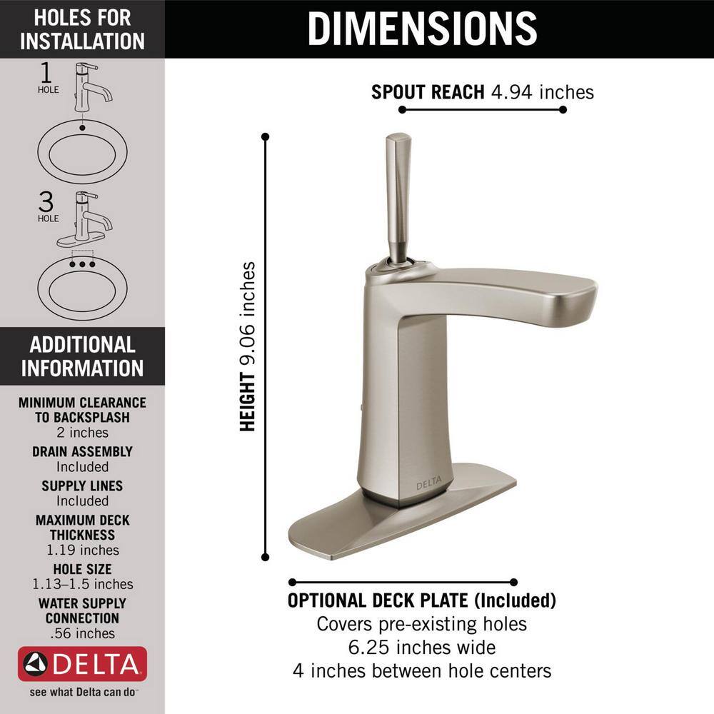 Delta Vesna Single Hole Single-Handle Bathroom Faucet in SpotShield Brushed Nickel