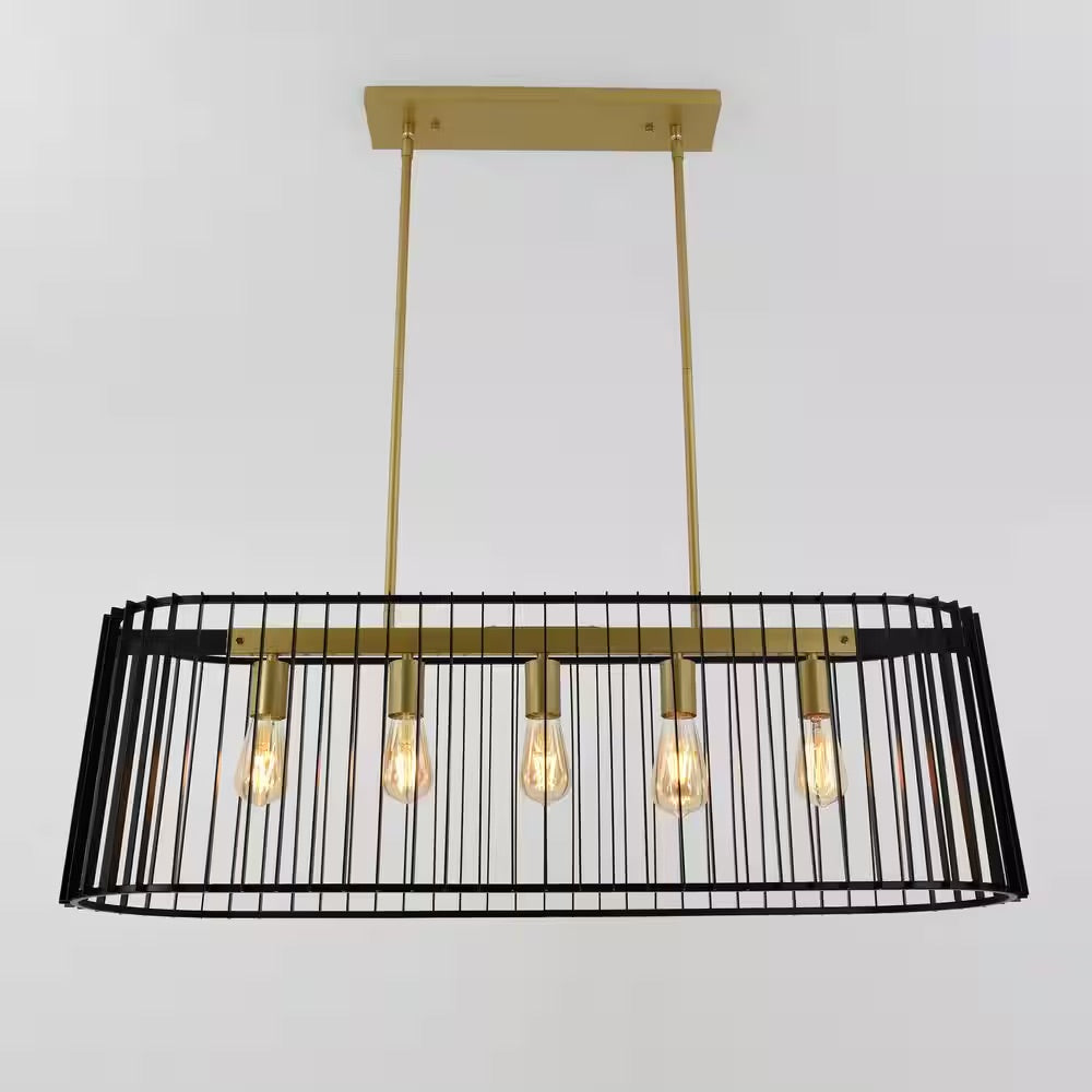 Artika Gatsby 60-Watt 5-Light Black and Gold Modern Cage Pendant Chandelier Light Fixture for Dining Room or Kitchen Island