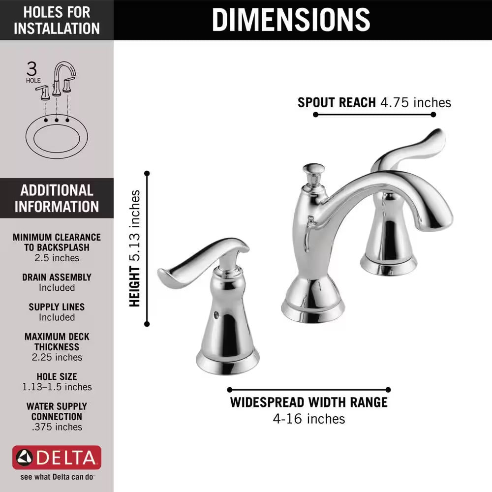 Delta Linden 8 in. Widespread 2-Handle Bathroom Faucet with Metal Drain Assembly in Chrome