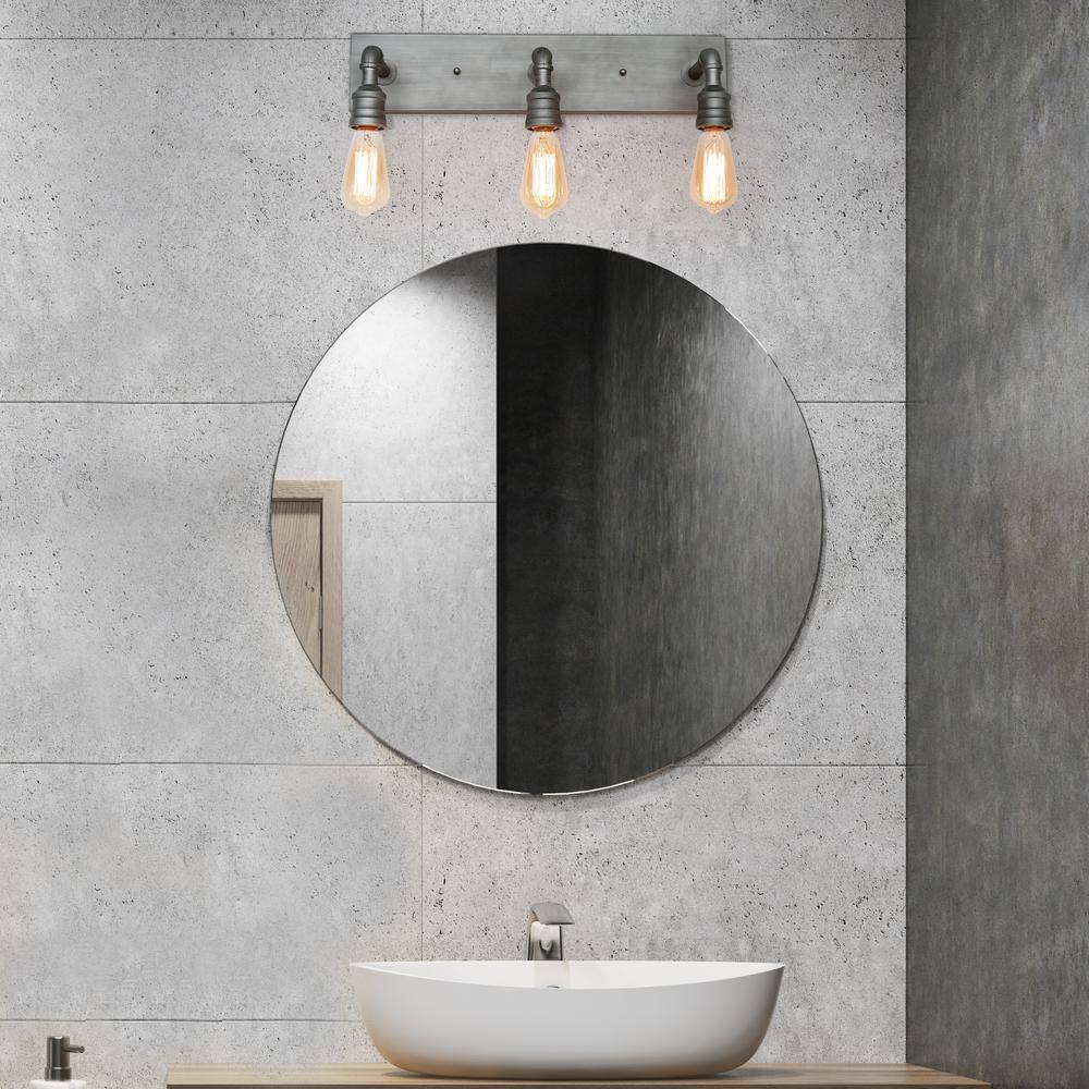 LNC Wayner 3-Light Industrial Bathroom Vanity Light Gray Modern Powder Room Mirror Vanity Light Wall Sconce