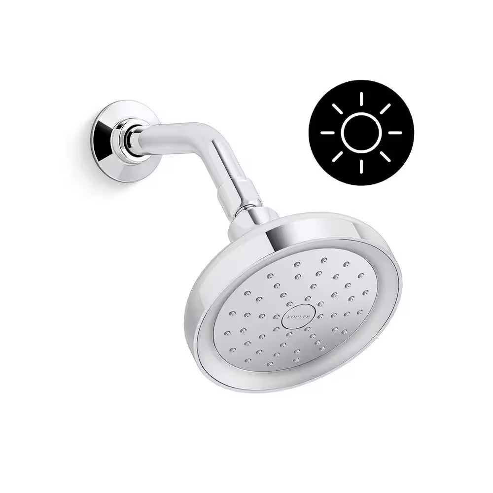 KOHLER Arise 1-Spray Pattern 5.6875 in. Lighted Wall-Mount Fixed Shower Head in Polished Chrome