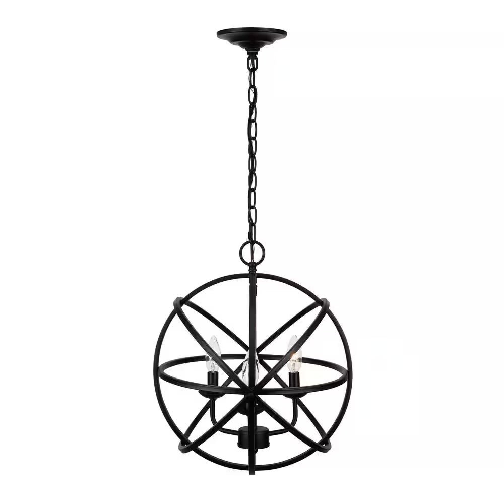 Home Decorators Collection Sarolta Sands 3-Light Black Orb Chandelier for Dining Room